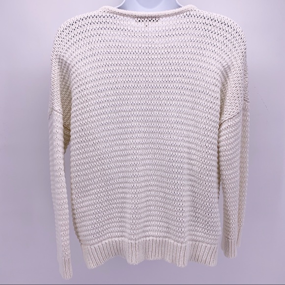 Madewell 3/4 Sleeve Cream Knit V-neck Sweater - Picture 5 of 8